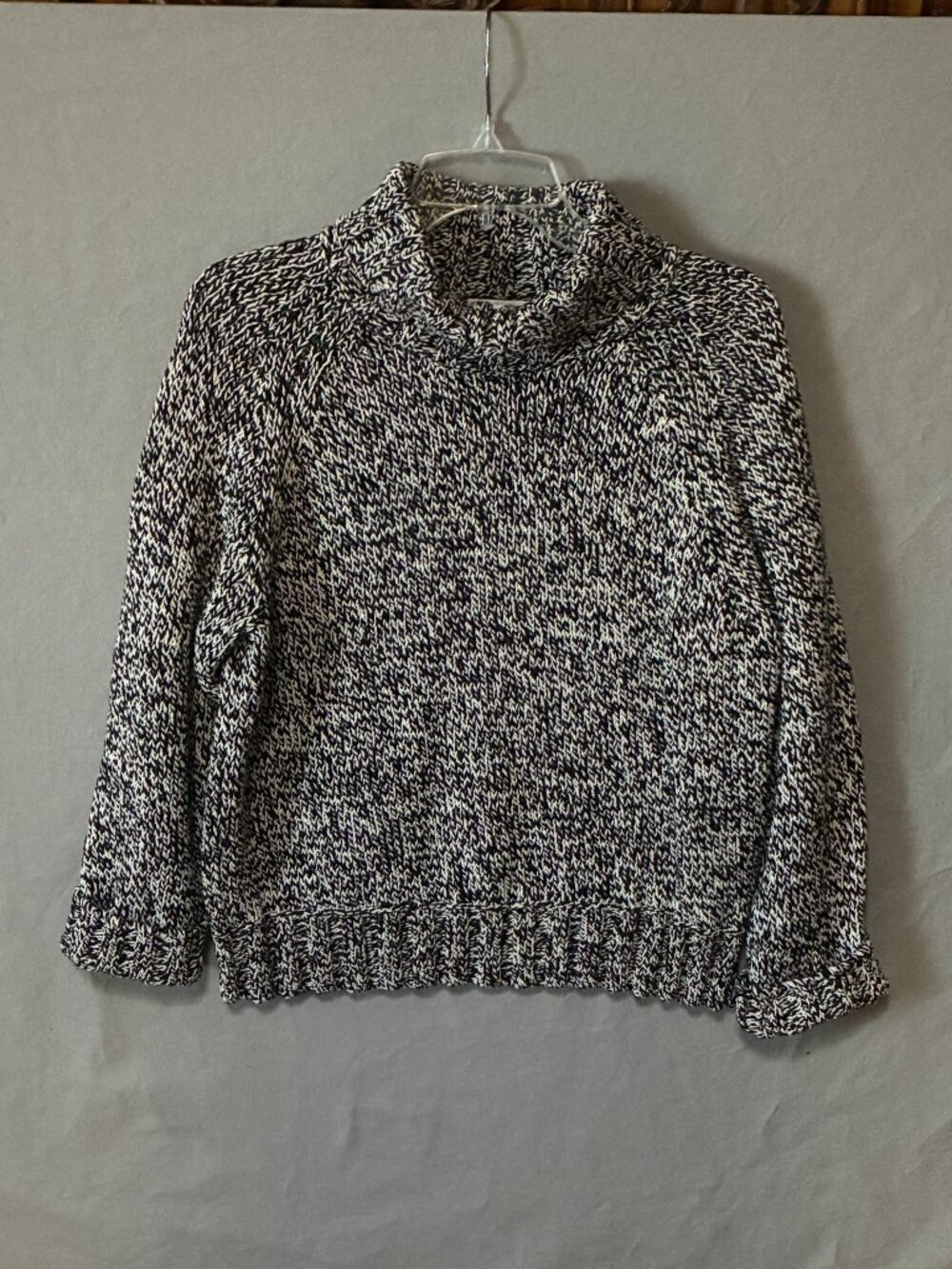 Liz Claiborne Large Black White Marled Cotton Blend Turtleneck Sweater Casual.